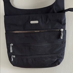 Baggallini Black Crossbody Bag with Durable Fabric and Silver Accents